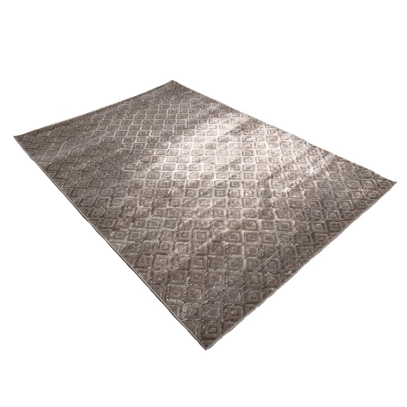Tapis géométrique beige foncé taupe soyeux Glam Elguja - ultra doux
