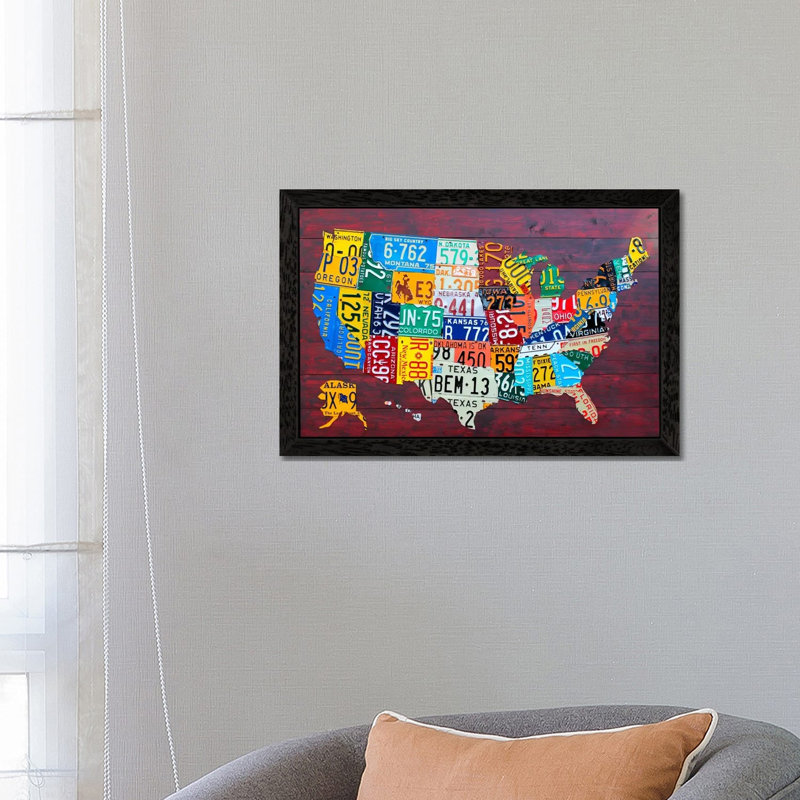 Usa Recycled License Plate Map Vii by Design Turnpike - Print on Canvas, Black Framed, 152.5 cm H x 101.5 cm W
