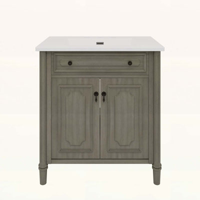 Meuble-lavabo rustique avec lavabo, portes à fermeture douce, tablette ajustable, conception courbée