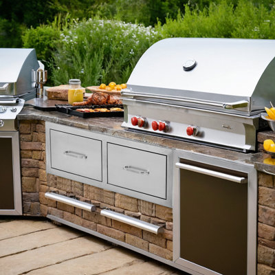 Outdoor Kitchen Drawers, Stainless Steel Outdoor Kitchen Cabinets Double Access Drawers With Handle For Outdoor Kitchens And Patio Grill Station