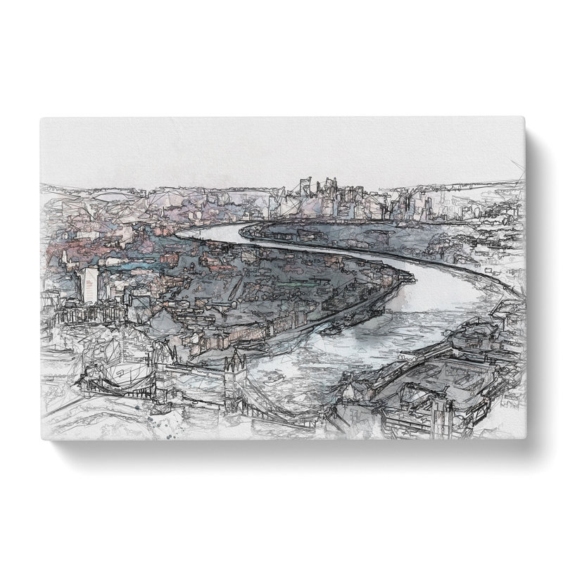 River Thames And London Skyline - Wrapped Canvas Painting, 35cm H x 50cm W x 3cm D