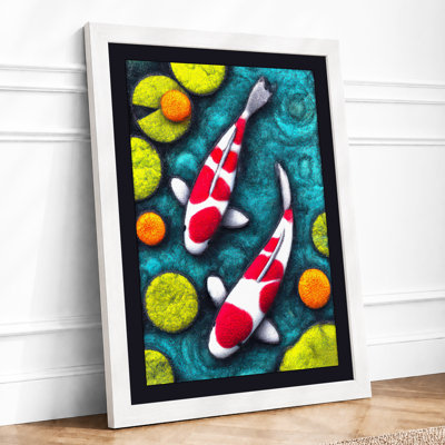 Koi in Water Garden Tropical 1 Piece Single Picture Frame Wall Art