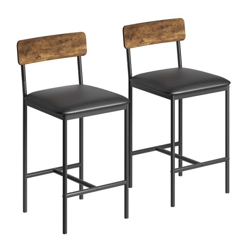 Counter Stool with Metal Frame, 2, Rustic Black