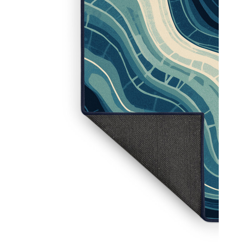 Tapis bleu pelucheux doux à motif abstrait côtier Churchton, 5 x 7