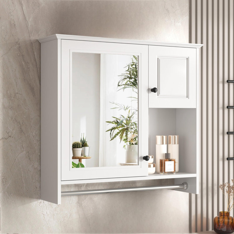 Armoire de salle de bain 30 po avec miroir, armoire à pharmacie murale avec 2 tablettes