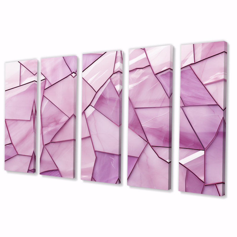 «Pink Tranquil Retrender Collages», ensemble d'art mural 5 pièces Collages abstraits, H 28 po x l 60 po