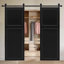 Double 2 panneaux modernes de 84 po x 36 po Porte de grange coulissante en bois de noyer noir avec ensemble de quincaillerie-131196831-131199590-131199646