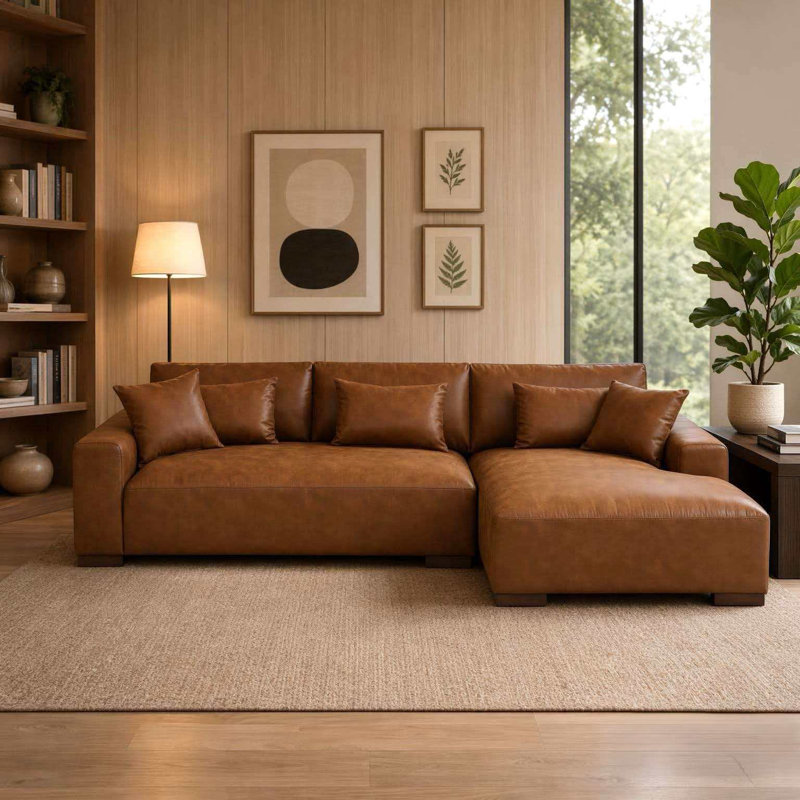Asyiah Upholstered L-Shaped Sectional, Brown Microfiber/Microsuede, Right Hand Facing