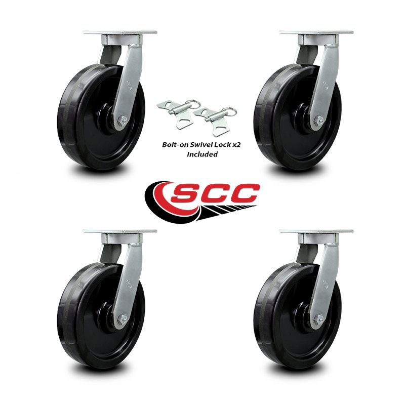 Extra Heavy Duty Phenolic Wheel Swivel Caster Set with 2 Swivel Locks