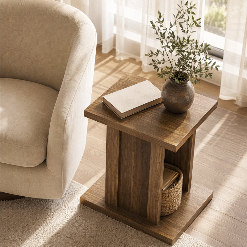 Table d'appoint moderne Rillen, table d'appoint rectangulaire cannelée avec tablette (paquet de 2), Noyer, 2