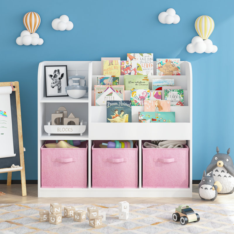 Bibliothèque et bibliothèque pour enfants, organisateur multifonctionnel avec 3 tiroirs en tissu pliables, idéal pour le rangement dans la chambre à coucher et la salle de jeux