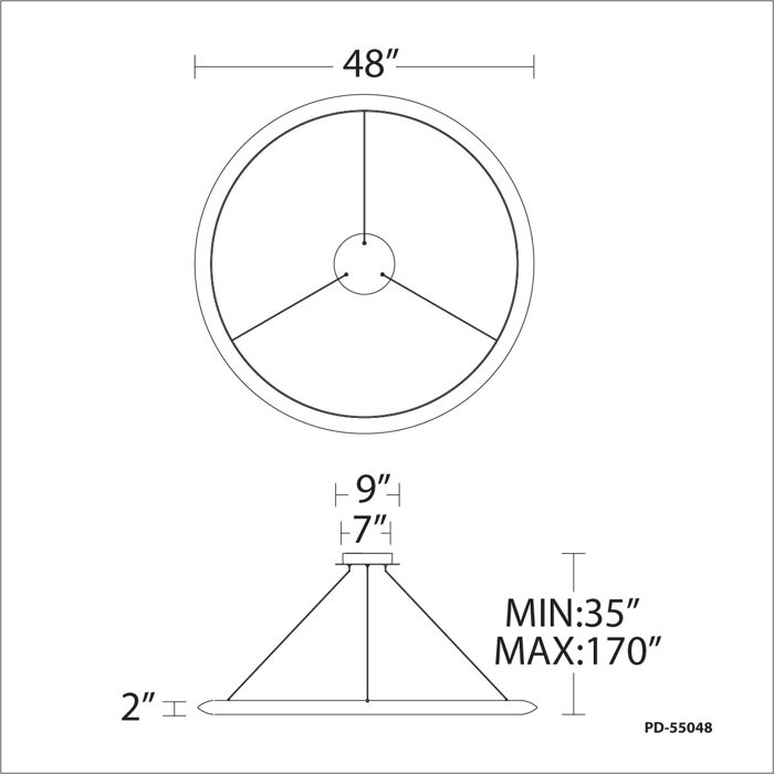 Luminaire suspendu unique en forme de roue de chariot à 1 lumière DEL The Ring, 3500 K, Noir, H 170 po x l 48 po x P 48 po