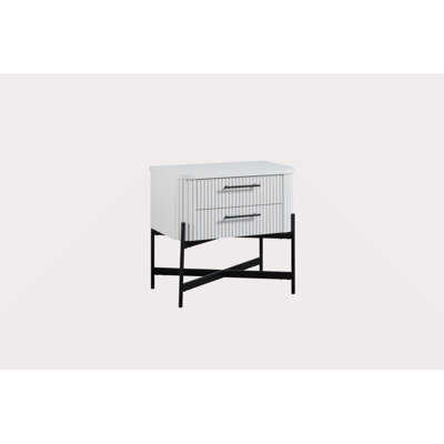 Table de chevet 2 tiroirs - Blanc (USB Type C)