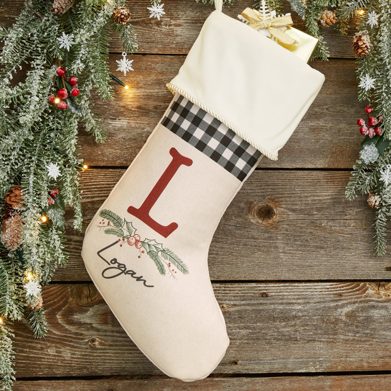 Chaussette de Noël festive à feuillage personnalisé, Ivoire, Oui