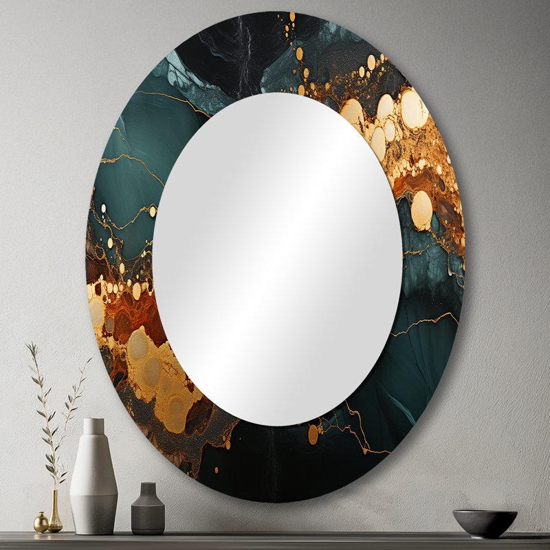 Miroir mural ovale doré et vert serein Marble Dream III, 43 po x 33 po