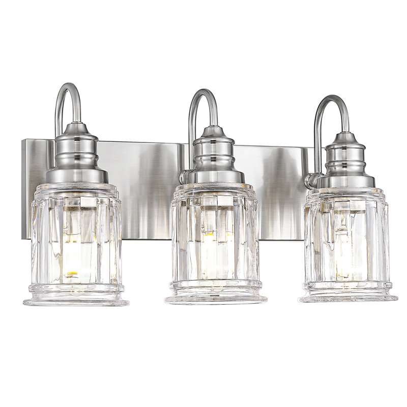 3-Light Vintage Vanity Light, Bell Shaped Fluted Glass, Brushed Nickel, 3 Lights , Brushed Nickel