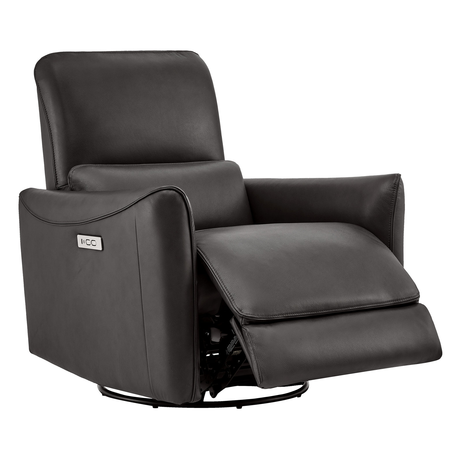 Santo 33" Genuine Leather Swivel Power Recliner, Impression Dark