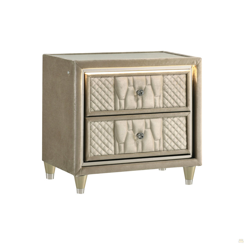 2-Drawer LED Nightstand With Dual USB