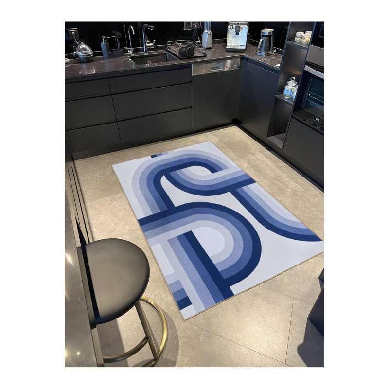 Tapis bleu lavable à rayures, Sous-tapis carré 3 pi 11 po inclus