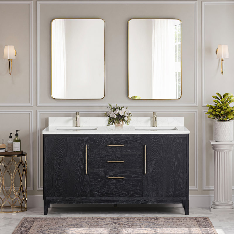 Langosta 60" Free Standing Double Bathroom Vanity, Fir Wood Black