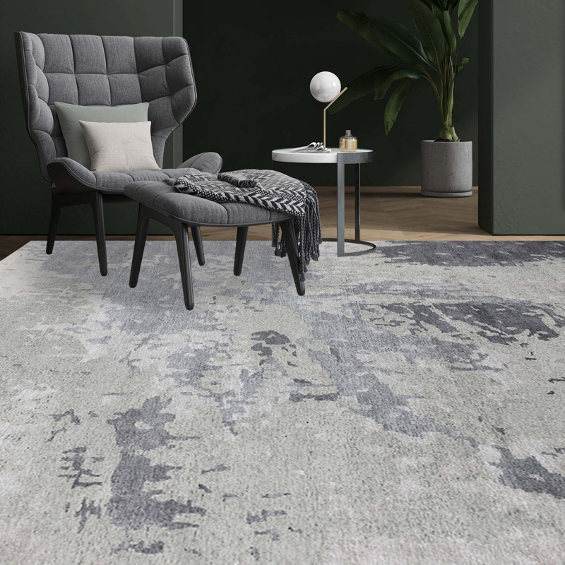 Abstract Area Rug in Gray, Rectangle 8' x 10'