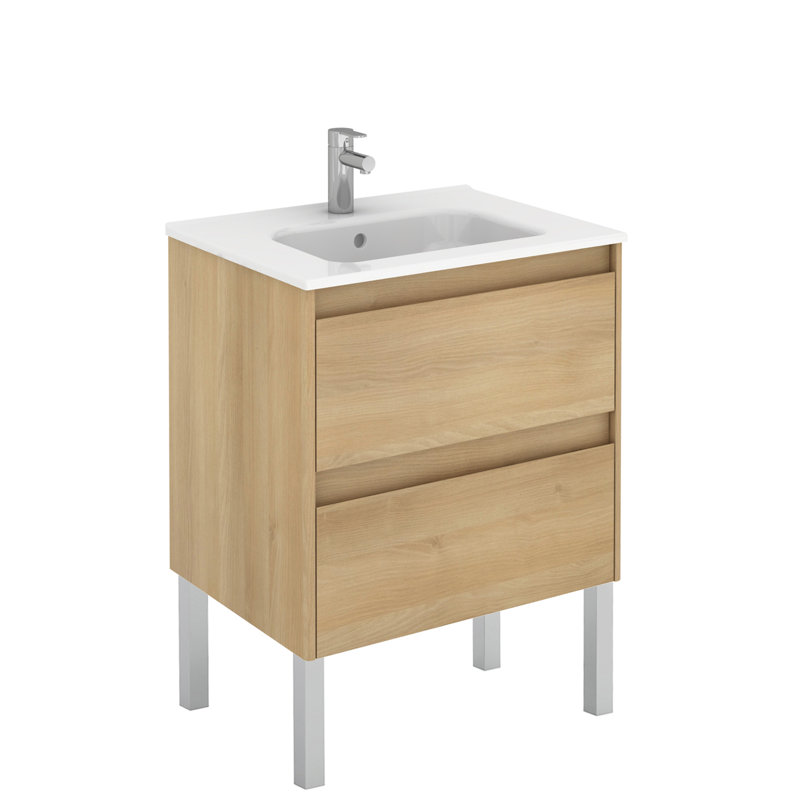 Durazo 23.8'' Single Bathroom Vanity with Ceramic Top, Nordic Oak