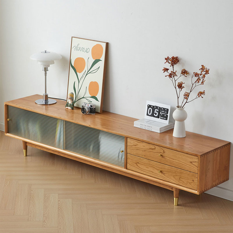 70.87" Burlywood Solid Wood+Glass TVStands, Cherry, 94"49