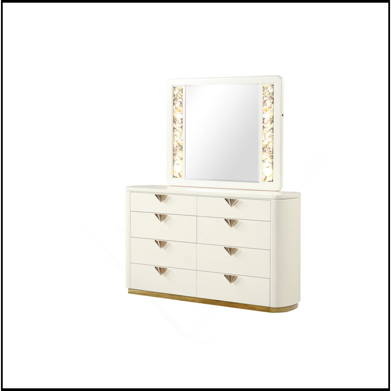 Miroir de style moderne fait de bois et de bords dorés à DEL en beige (INCLUT LE MIROIR SEULEMENT)