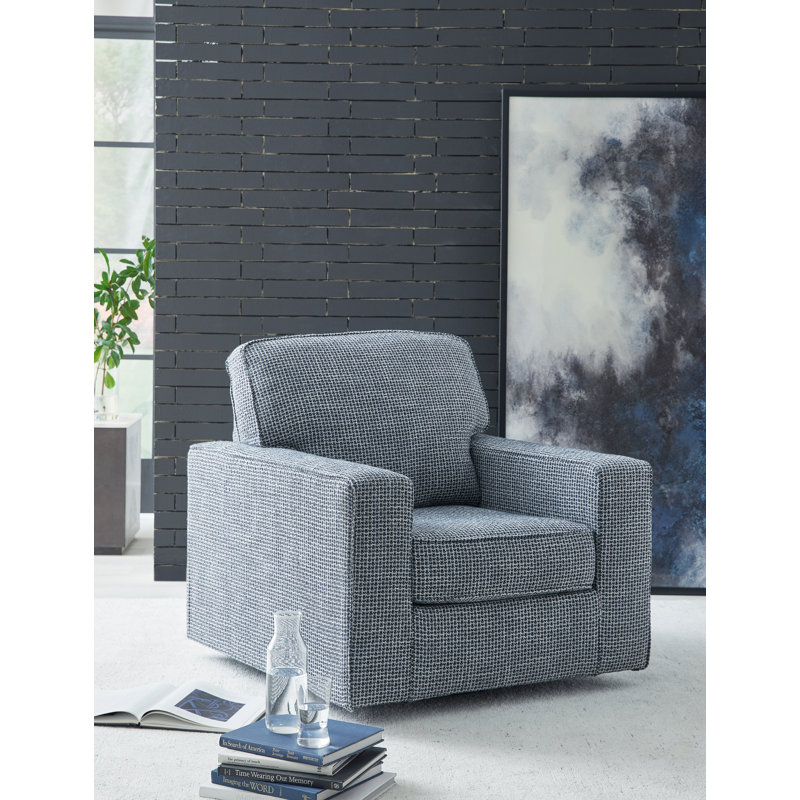 Blue Denim Transitional Swivel Accent Chair