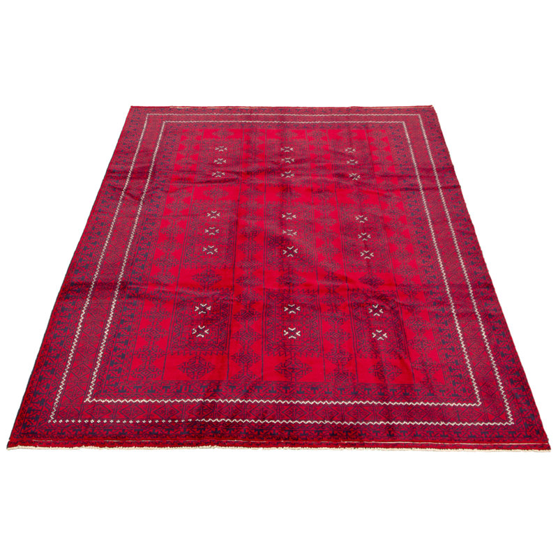 Tapis décoratif en laine rouge de conception unique 6 pi 6 po x 9 pi 7 po Cayliana noué à la main