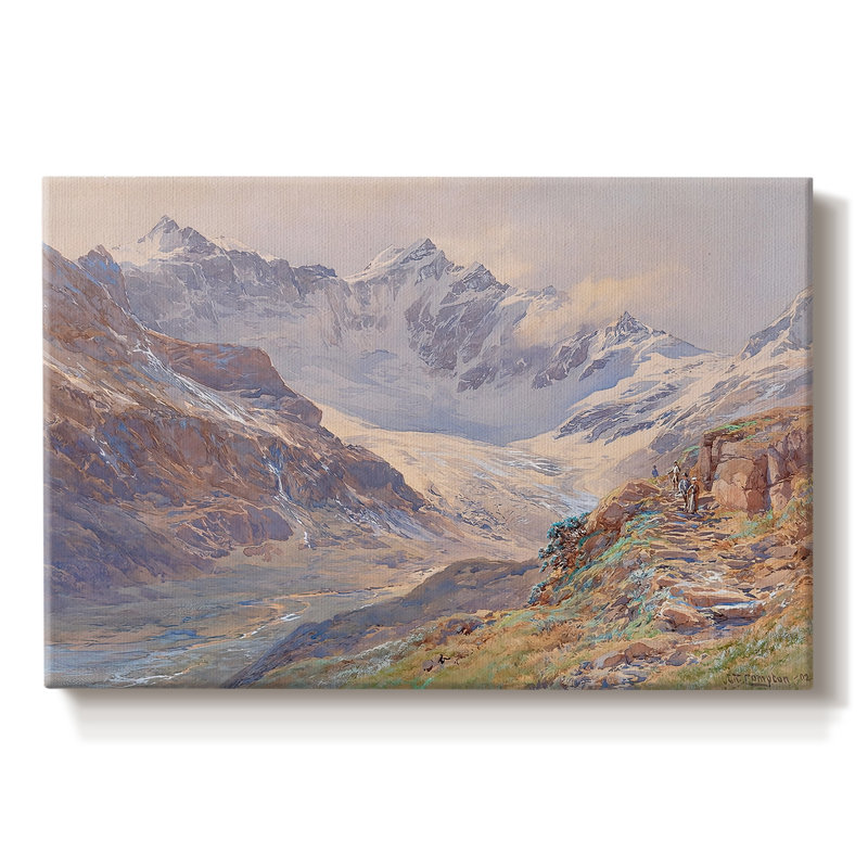 Paysage alpin avec des randonneurs - Edward Theodore Compton - Toile tendue avec châssis - 1902, 8 x 12