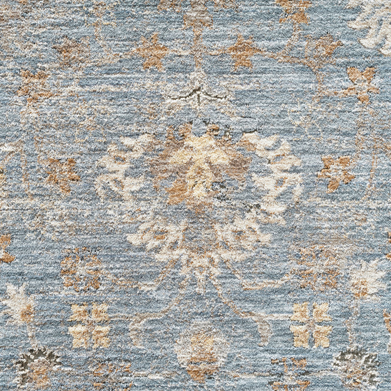Tapis d'intérieur Vladilen bleu/ivoire à bordure transitionnelle performante, 2 pi 7 po x 7 pi 10 po