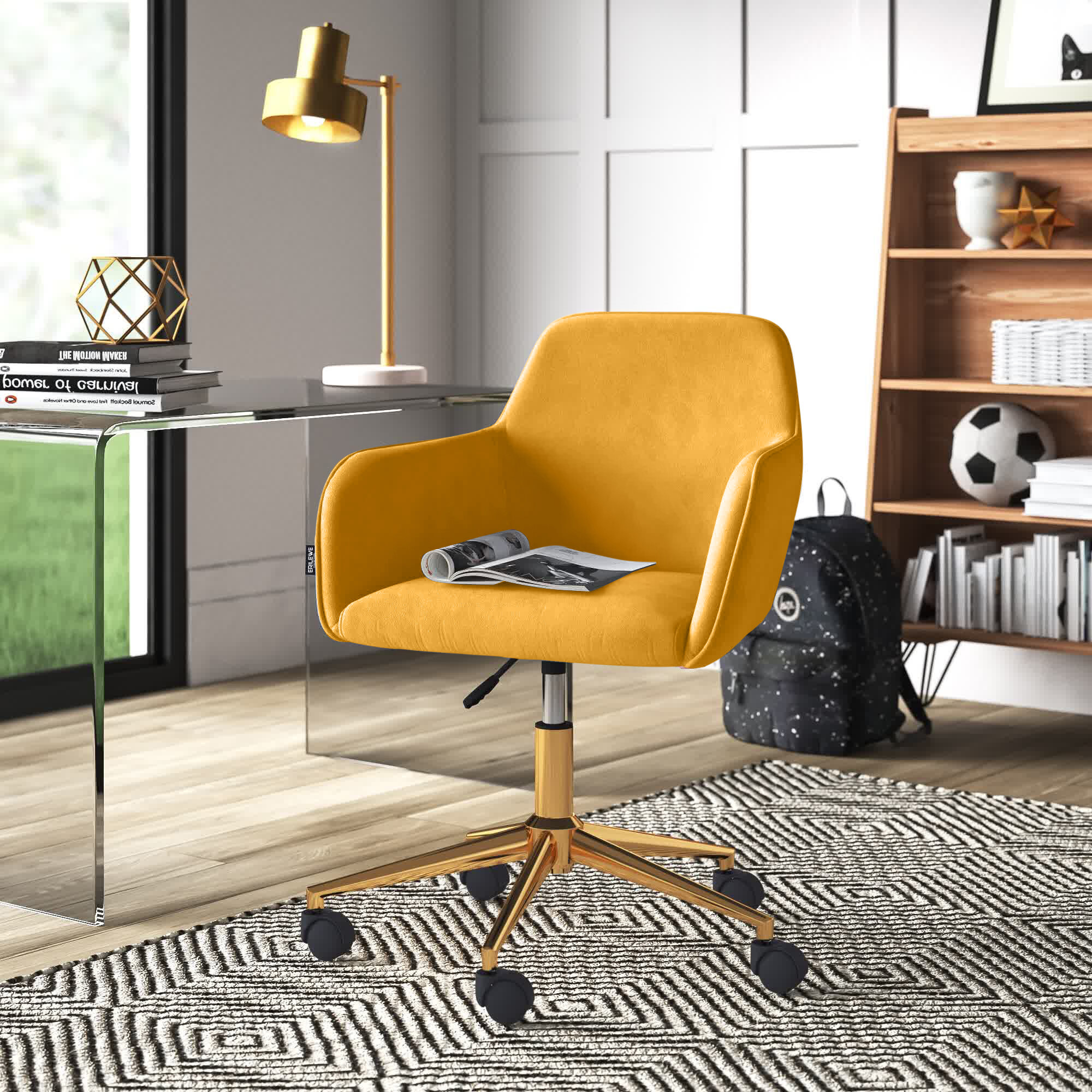 Yellow velvet desk outlet chair