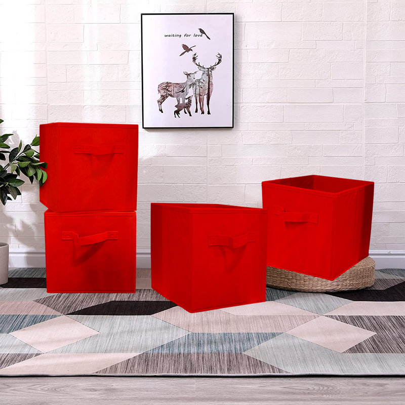Fabric Storage Boxes Foldable Clothing Storage, Red
