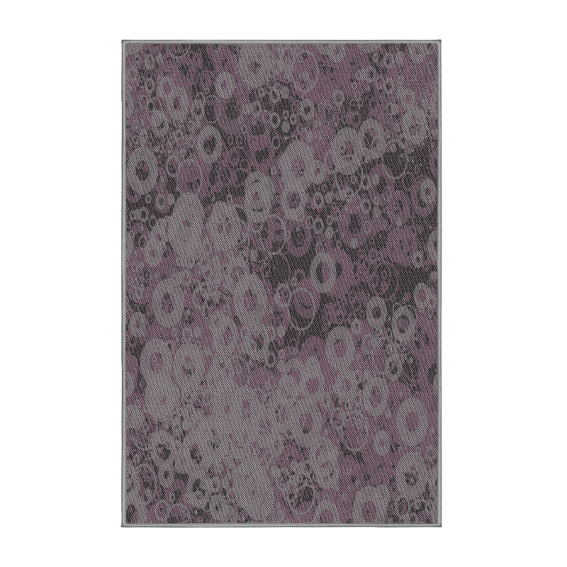 Rose abstrait/Tapis décoratif noir, Rectangle 5 pi x 7 pi