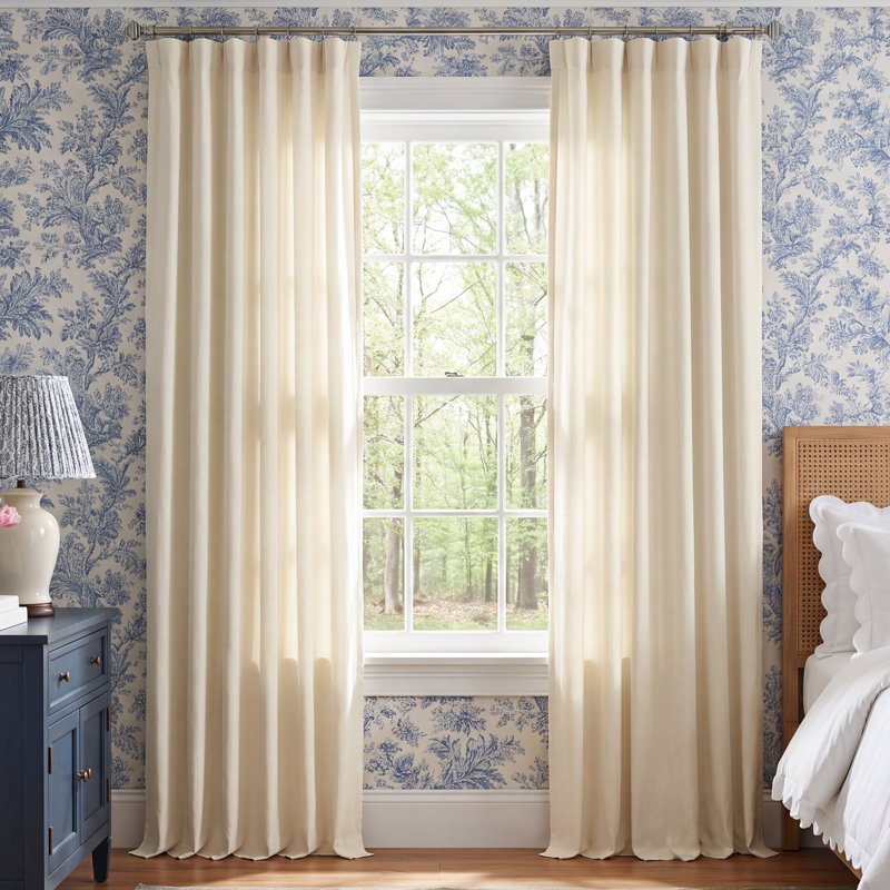 Briella French Linen Room Darkening Curtain, Ancient Ivory, 50" W x 96" L