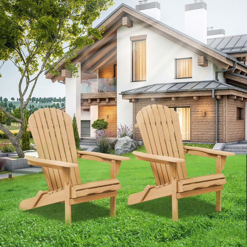 Classic Folding Adirondack Chair Wood Adirondack Chairs Outdoor Adirondack Chair, White, 2