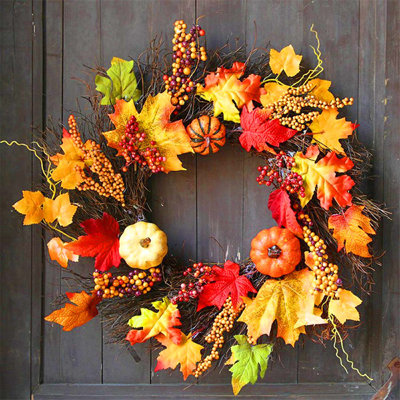 60cm Lighted Realistic LED Fall Wreath with Artificial Maple Leaves