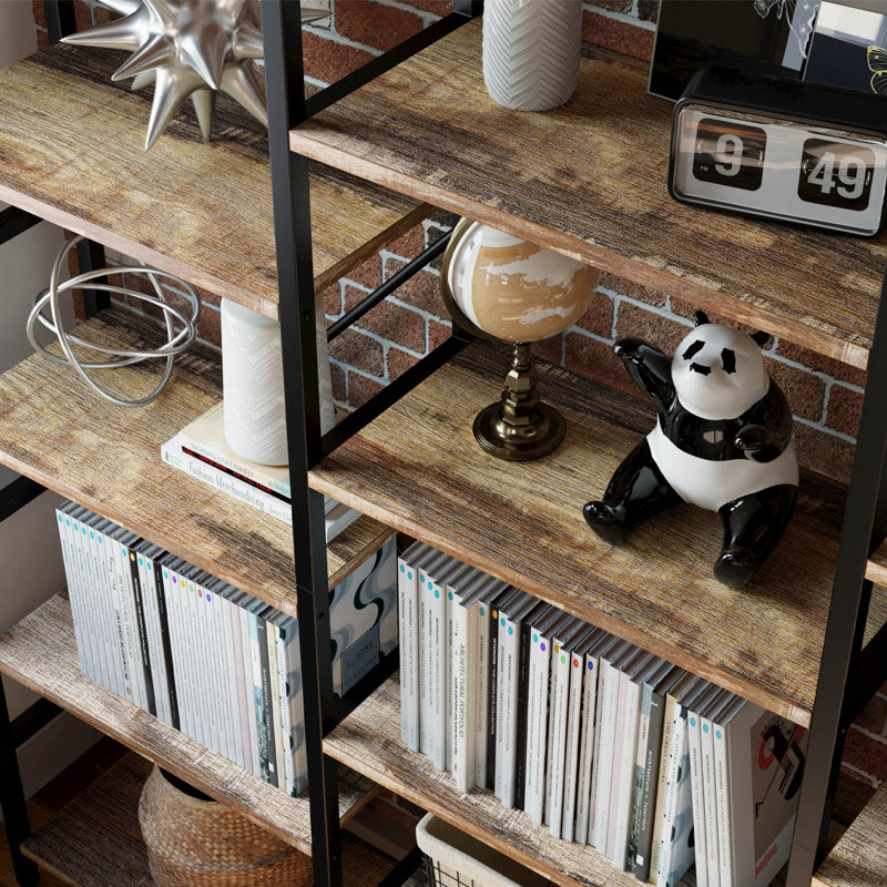 Etagere Bookcase 6 Tiers Triple Wide Industrial Bookshelf Open Display Shelves with Metal Frame for Living Room Home Office