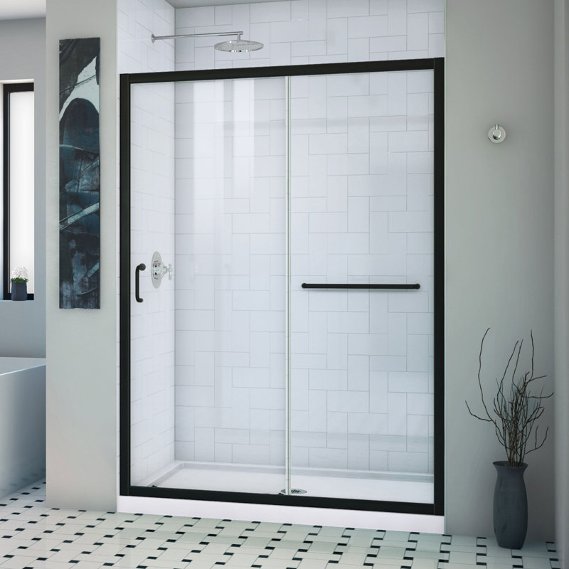 Infinity-Z 74.75" H Framed Sliding Shower Enclosure, Oil Rubbed Bronze, White