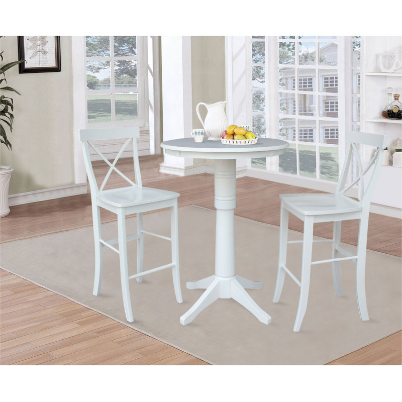 Frausto 2 - Person Solid Wood Top Pedestal Dining Set, White, 41.9" H x 36" W x 36" D