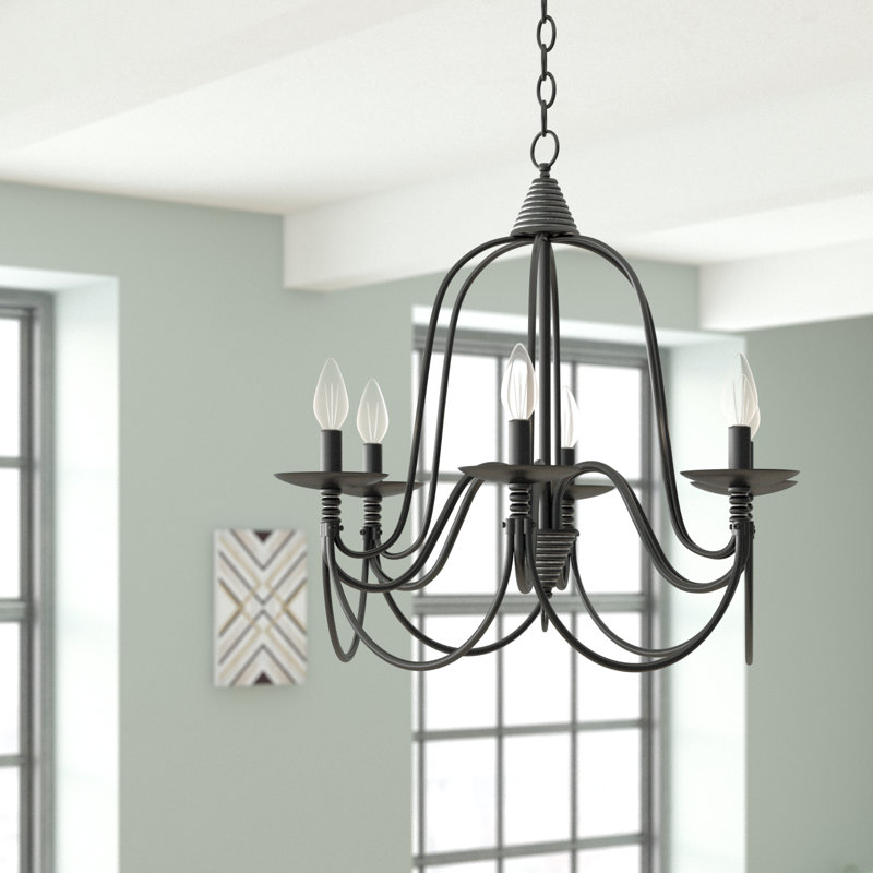 Lustre géométrique 6 lumières façon bougie Vahe, Noir mat