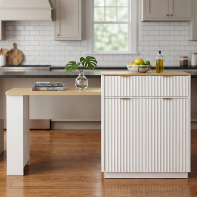 82.6" MDF Kitchen Table with Double-Side Storage, 2 Drawers 2 Side Open Shelves White