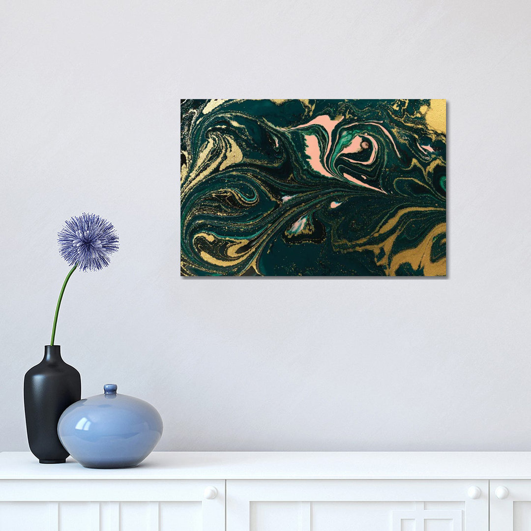 Salmon Gold Green Marble by EnShape - Wrapped Canvas Print