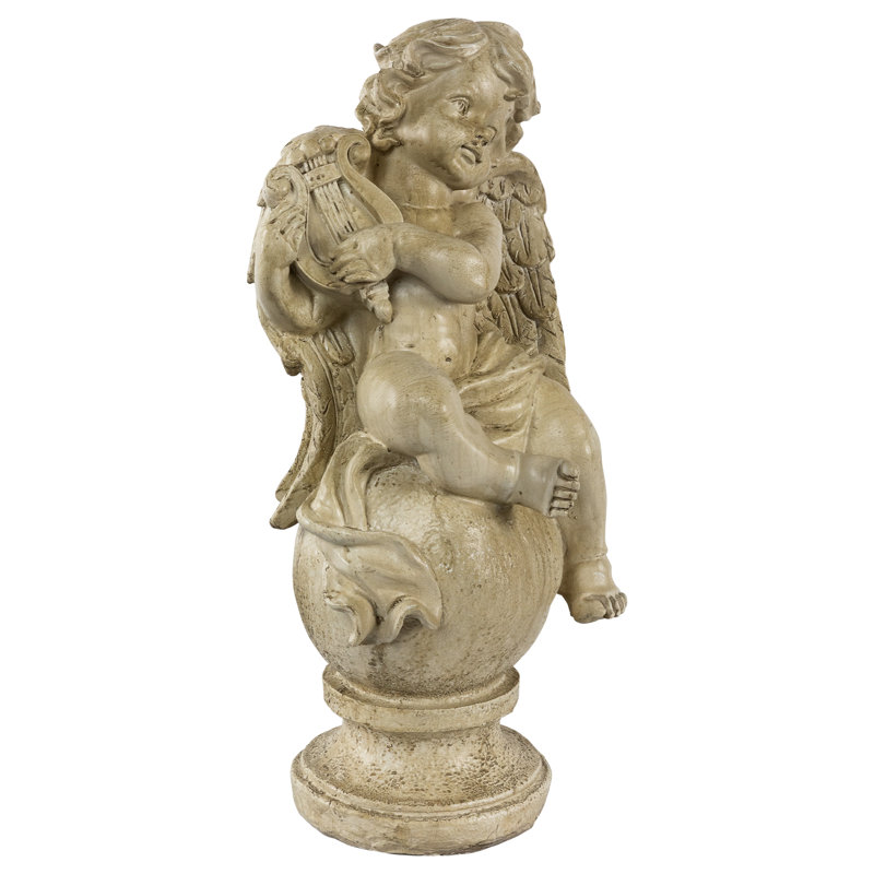 12" Cherub with Lyre Outdoor Garden Statue