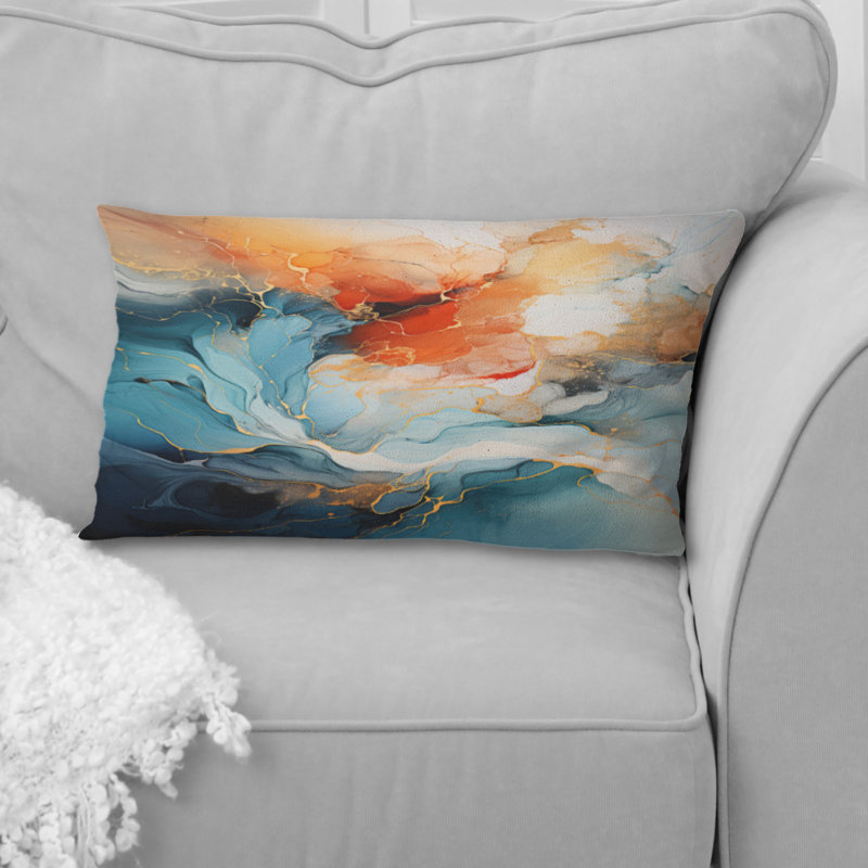 Coussin à imprimé abstrait Damas, H 12 po x l 20 po, Rectangulaire