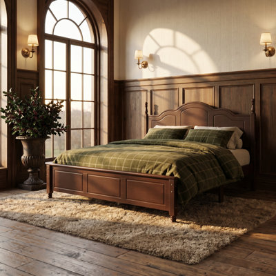 Lit plateforme en bois massif antique de très grande taille noyer de qualité supérieure, cadre de lit spacieux de style Estate, cadre stable et robuste pour la chambre principale familiale