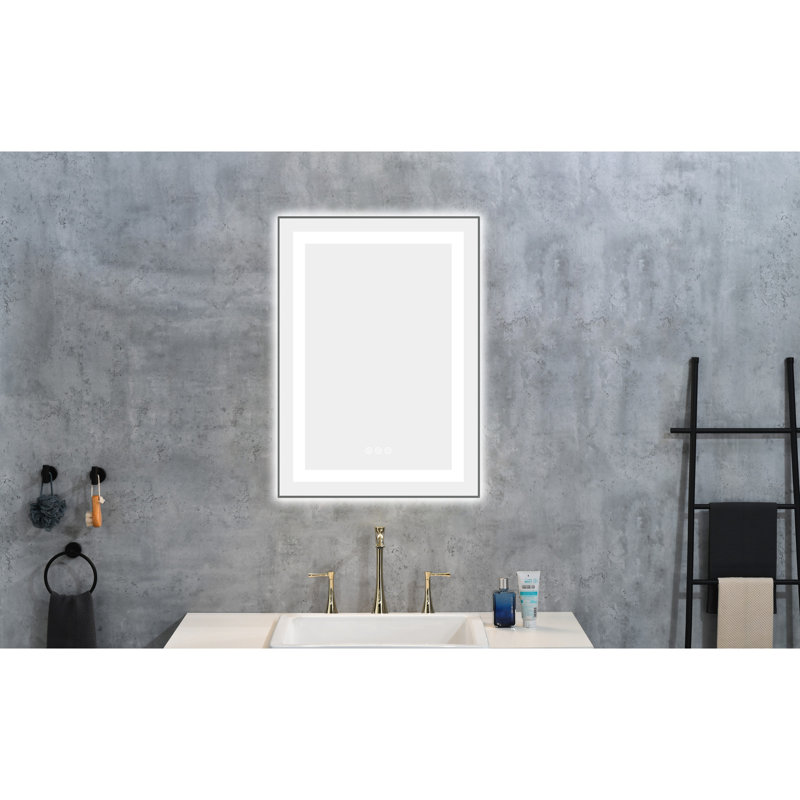 Miroir de salle de bain 20 "x 28" à DEL avec façade et rétroéclairage, 3 couleurs, gradation continue, brouillard, cadre en aluminium, fixation murale, température de couleur en surface, mémoire,