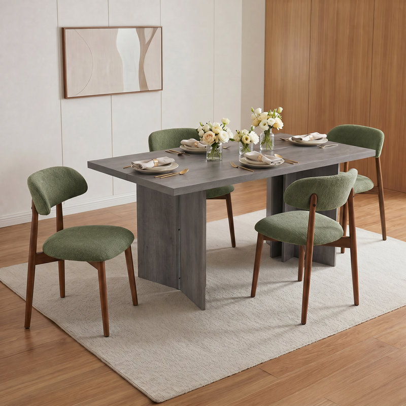 Table de salle à manger Amiliana, Ensemble de cinq pièces : table, quatre chaises, Noir / Beige
