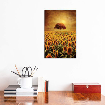 «Lone Tree and Sunflowers Field» par Viviana Gonzalez - impression d'art graphique